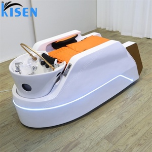 KISEN Lit de spa capillaire japonais blanc, fauteuil de lavage électrique avec bac à shampoing et massage électrique pour salon - Product Image 1