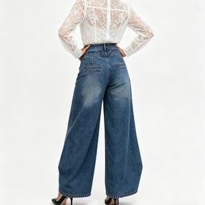 Jean <span class=keywords><strong>en</strong></span> denim asymétrique à jambes larges pour femme avec <span class=keywords><strong>jupe</strong></span> superposée amovible Sehe Fashion - Product Image 2