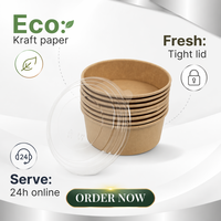 Bol en papier kraft biodégradable jetable en gros avec couvercle, récipient alimentaire rond personnalisé pour salade, soupe, nouilles, riz, emballage de repas