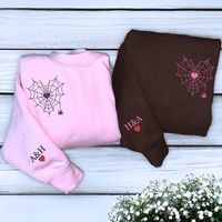 Özel işlemeli örümcek Web kalp Hoodie Sweatshirt 3D yeni yıl günü hediye çiftler için örme payetli rozeti kışlık kıyafet