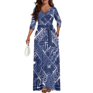 Fashion Trendy Casual natale <span class=keywords><strong>rosso</strong></span> polinesiano samoano tribale affascinante abito lungo a <span class=keywords><strong>maniche</strong></span> <span class=keywords><strong>lunghe</strong></span> elegante e sottile Maxi abito - Product Image 3