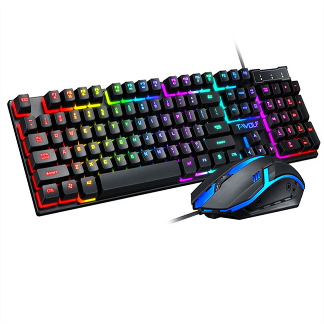 TWOLF TF200 Gaming Wired Keyboard and Mouse Computer Feel Backlight for PC Desktop LED rainbow Light