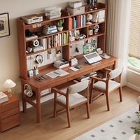 Bureau double en bois massif avec étagère intégrée, bureau d'étude pour étudiants, bureau d'écriture à domicile, bureau d'ordinateur avec tiroirs amovibles