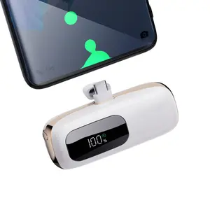 Mini darurat ekor dapat diisi ulang Plug Power Bank 5000mAh tampilan LED saku portabel Tipe C pengisian daya lambat untuk ponsel
