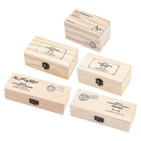 Ensemble de tampons en bois vintage avec lettres et chiffres, boîte de rangement en bois naturel pour journal, scrapbooking, artisanat