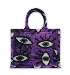 Handmade Large Silk Velvet Ikat Tote Bag with Cotton Lining Fashionable Style for Women