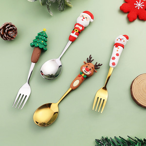 <b>Modern</b> Party Disposable Stainless Steel Metal <b>Christmas</b> Spoon Fork Cutlery Set Cartoon <b>Christmas</b> <b>Tree</b> Dessert Spoon - Product Image 2