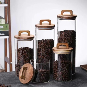 Küchenzubehör BPA-freies Handgefertigtes Klares Zylindrisches Weithalsglas Leeres Borosilikatglas Kerzen-Aufbewahrungsglas mit Holzdeckel - Product Image 4