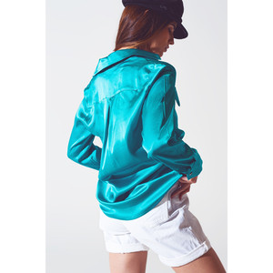 <b>Satin</b> <b>Blouse</b> in Turquoise - Product Image 1