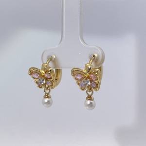 ต่างหูจี้รูปผีเสื้อชุบทอง ดีไซน์คลาสสิกและทันสมัย ประดับมุกและเพชรทรงมาร์ควิสสีชมพู สำหรับผู้หญิง จาก Tianyu Gems - Product Image 4