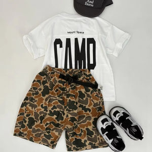 Conjunto <span class=keywords><strong>de</strong></span> verano personalizado para niños, camiseta blanca <span class=keywords><strong>de</strong></span> algodón CAMP, pantalones cortos <span class=keywords><strong>de</strong></span> camuflaje, <span class=keywords><strong>gorra</strong></span> audaz y valiente, traje <span class=keywords><strong>de</strong></span> juego <span class=keywords><strong>de</strong></span> algodón puro - Product Image 4