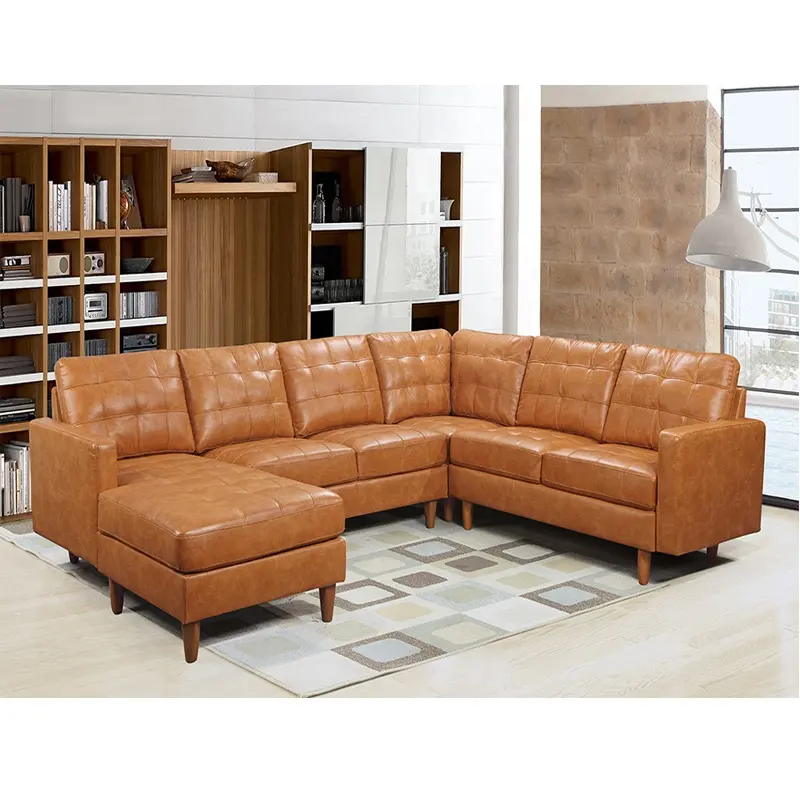 Mobilier de luxe haut de gamme ensemble de canapés modulables chaises air cuir 3 + 2 + 1 sièges pouf arbitraire combiné canapé de salon