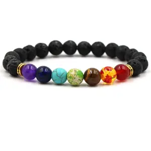 Free Shipping Cheap Price 8mm Natural Lava Stones Seven Chakra Healing Energy Gemstone Valconic Beads Yoga Ankle Bracelet