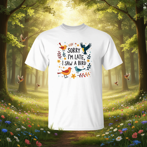 Camiseta unisex con diseño de pájaros, cuello redondo, manga corta, impresión digital, diseño de observación de aves para adultos, lo siento por estar tarde, vi un pájaro - Product Image 2