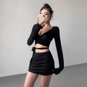 Falda estilo japonés ajustada para mujer, corte trompeta/sirena, cintura elástica imperio, versátil para deportes y yoga, con cinturón antideslizante. - Product Image 6