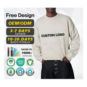 ผู้ผลิตเสื้อสเวตเตอร์ที่ได้รับการรับรอง GRS รับทำโลโก้ตามสั่ง เสื้อสเวตเตอร์ผู้ชาย โพลีเอสเตอร์ผสมวิสโคส ดีไซน์ใหม่ พิมพ์ลายตัวอักษรแบบเบลอ เสื้อสเวตเตอร์ถัก - Product Image 1