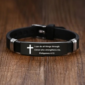 Bracelets de sport personnalisés avec des mots inspirants bibliques, bracelets en acier inoxydable pour les chrétiens - Product Image 6