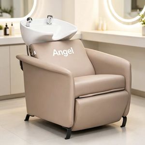 Fauteuil de lavage de luxe marron réglable sur mesure pour salon de coiffure avec bac en céramique intégré - Product Image 4