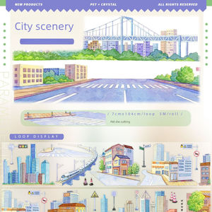 1 Rollo de Cinta Decorativa para Manualidades con Diseño de Personajes Nocturnos de Invierno y Paisajes con Barandillas - Product Image 3