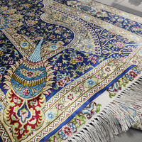 Tapis persans traditionnels bleus décoratifs 4x6, tapis en soie, tapis oriental, fait main, noué à la main, décoration de sol à vendre