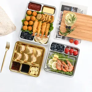Wholesale Hotel Restaurant Canteen 3/4/5/6/7 Compartment Stainless Steel Dinner Tray Divided Food Serving Plates
