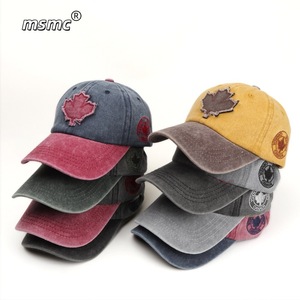 Gorra de béisbol Msmc 100% algodón, mezclilla lavada, color en contraste, hoja de arce, unisex, protección solar - Product Image 1