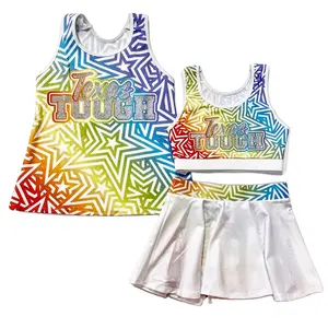 Custom Polyester Varsity Dress With Skort All Stars Competition Leading Bling Sublimation Print Youth Cheer Practice Wear Top
