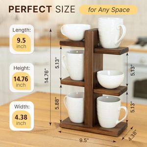 Wooden multi-tiered desktop shelf, <b>teacup</b> holder, home tea set organizer, office water cup organizer. - Product Image 3