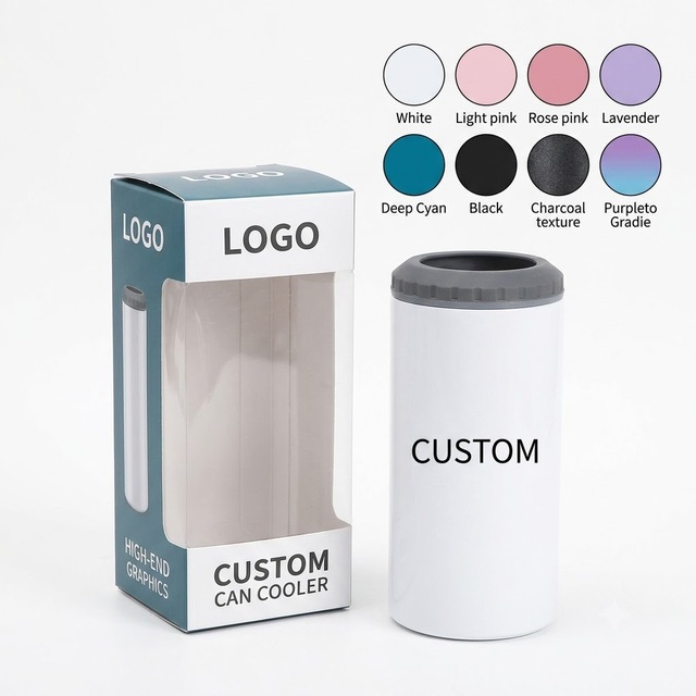 Custom 4 in 1 16oz 304 Stainless Steel Insulated Blank Sublimation Slim Skinny Universal Beer Can Cooler with Lid for Party
