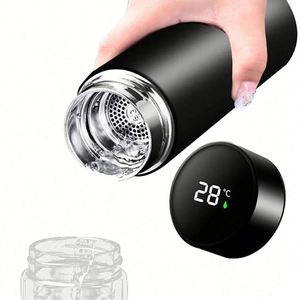 Gourde isotherme intelligente en acier rouge de 500 ml avec LED, pour l'école et les bébés, avec gobelet de sécurité enfant et sangle de transport - Product Image 1