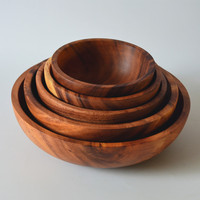 Ensemble de service de table en bois, vaisselle avec Logo personnalisé, bols à salade en bois d'acacia de cuisine, vente en gros, 4 pièces