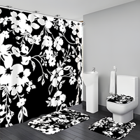 Ensemble de rideau de douche personnalisé 3D imprimé et tapis de bain en polyester, ensemble de 4 pièces pour la salle de bain