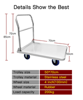 Chariot à main Chariot en acier inoxydable 60*90 Charge 400kg SS201 SS304 Chariots