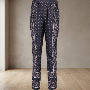 Pyjama pour femme en satin 100% polyester imprimé sur toute la surface, style vintage, pantalon droit, coupe régulière, confortable à porter - Product Image 3