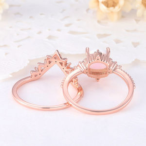 925 Sterling <b>Silver</b> Natural Australian <b>Opal</b> Cz Curved Ladies Engagement Antique <b>Ring</b> Sets - Product Image 2