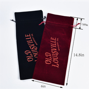 Tùy chỉnh Burgundy nhung Pouch cho chai rượu vang dây rút thêu logo nhung vải chai rượu vang Túi - Product Image 4