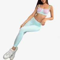 Ensemble 2 pièces de soutien-gorge de yoga et leggings grande taille à blocs de couleur, tenue de sport respirante en polyester/nylon pour femme