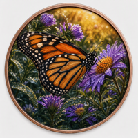 Pièces de monnaie en cuivre à haute relief 5 oz .999 Cuivre pur Impression UV colorée Pièce de monnaie Goutte de rosée Aile de Monarque Pièces de monnaie en cuivre