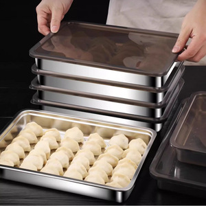 Stainless Steel Dumpling Freezer <b>Box</b> Rectangle With <b>Plastic</b> Lid Food Grade Refrigerator Storage For Wonton And Dumpling Quick - Product Image 1