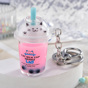 Niedlicher Neuartiger Flüssig-Schlüsselanhänger Kawaii Milchtee-Schlüsselanhänger Tee-Bubble Flüssiger Treibsand Leichter PVC-Schlüsselanhänger als Geschenk - Product Image 6