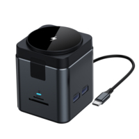 Cargador Inalámbrico 8 en 1 de Aleación de Aluminio, Hub USB con PD, USB 3.0, Tipo C, Soporte para Tarjeta SD, Carga Magnética