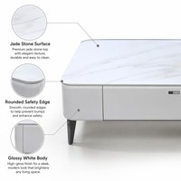 Table Basse Moderne en Bois Blanc Brillant à Bords Courbes, Multi-Sections, avec Plateau en Verre, Durable et Écologique – Prix de Gros