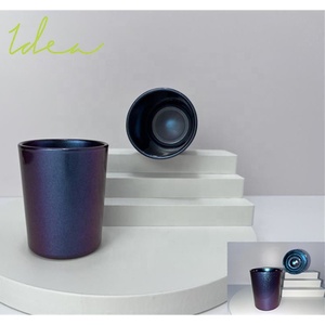 Decoración personalizada de alta calidad al por mayor nuevo diseño multicolor brillo Spray 7oz portavelas de vidrio tarro de vela de vidrio grueso - Product Image 5