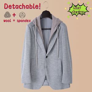 Nuovo blazer Casual sportivo da uomo con cappello tessuto misto elastico in lana per un completo Casual in Spandex comodo ed elastico - Product Image 1