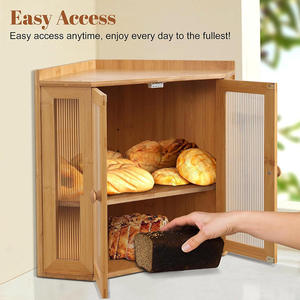 2 Tier Bamboo Corner Bread Box with Wave Acrylic Doors Waterproof Kitchen Countertop Storage Organizer - Product Image 4