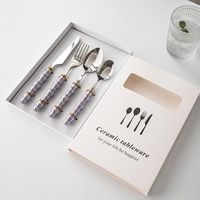 Ensemble de couverts en acier inoxydable, couteau à steak, fourchette à dessert, cuillère, manche en céramique perlée, pour la maison, le restaurant, l'hôtel