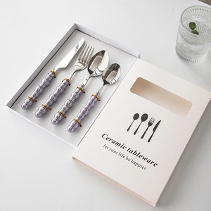 Juego de cubiertos de acero inoxidable con mango de cerámica perlada, cuchillo para carne, tenedor para postre, cuchara, para el hogar, restaurante, hotel. - Product Image 6
