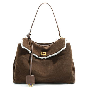 Bolsos de Hombro Retro de Alta Gama para Mujer, Gran Capacidad, Cuero Vacuno Genuino, Lana de Cordero, Piel de Cabra Esmerilada, Gamuza Suave - Product Image 1