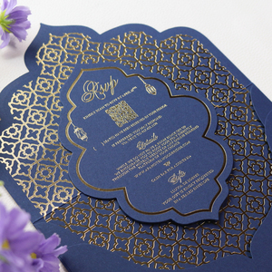 Invitations de <span class=keywords><strong>mariage</strong></span> musulman bleu marine carte d'invitation de cérémonie de fête religieuse avec RSVP et enveloppe - Product Image 5