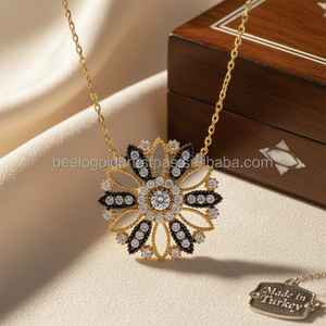14K ทองออตโตมันเสน่ห์ของดวงอาทิตย์สร้อยคอเครื่องประดับที่ดีสำหรับผู้หญิงทำในตุรกี - Product Image 3